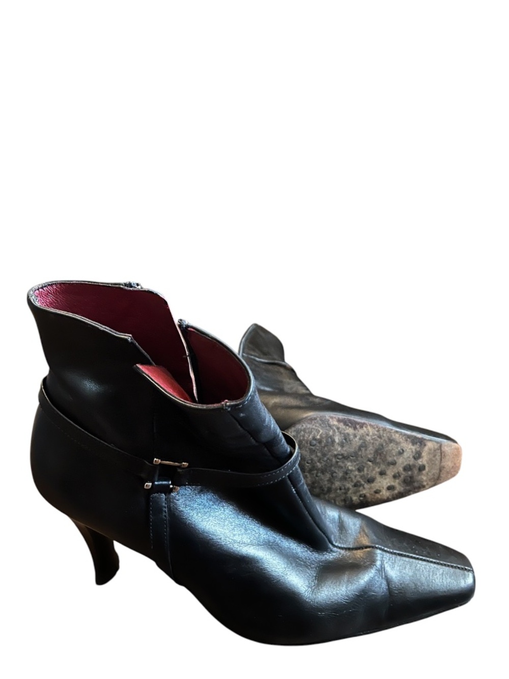 Donald Pliner Black Calf Skin Pointed Toe Heeled Dress Boots w/ Red Insoles Sz-8